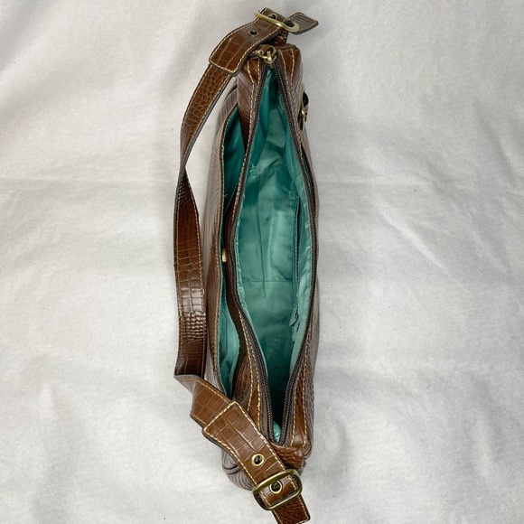 VINTAGE Tommy Hilfiger Shoulder Purse - Olive/Tan Crocodile Print Leather 🤎 - Picture 6 of 9